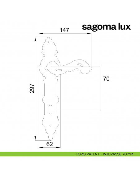 Maniglia per porta con placca Sagoma Lux Poggi Mariani foro patent interasse 70 mm