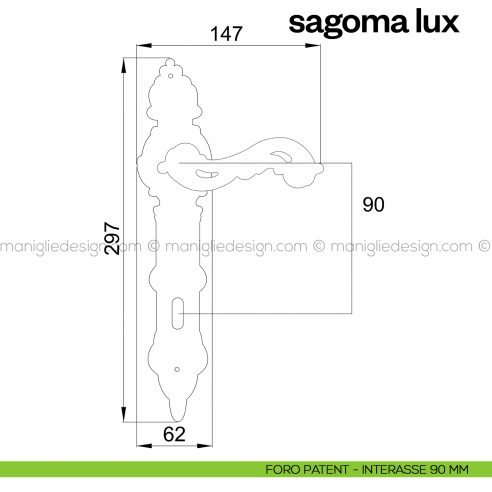 Maniglia per porta con placca Sagoma Lux Poggi Mariani foro patent interasse 90 mm