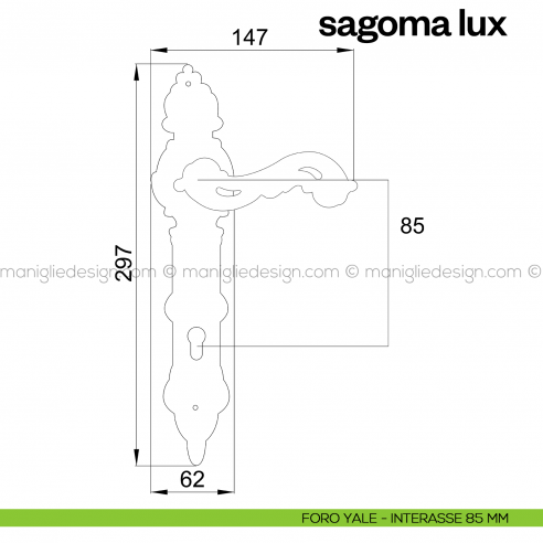 Maniglia per porta con placca Sagoma Lux Poggi Mariani foro yale interasse 85 mm
