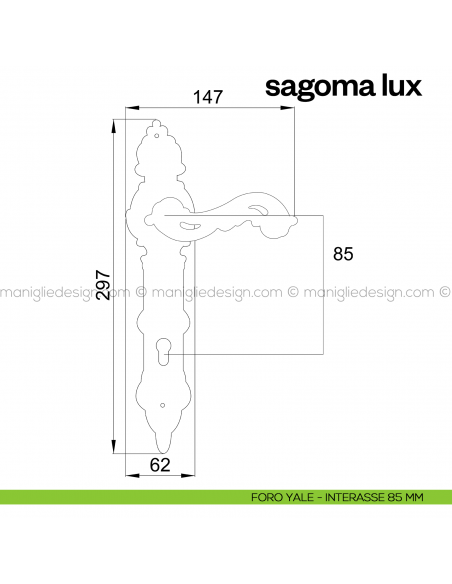 Maniglia per porta con placca Sagoma Lux Poggi Mariani foro yale interasse 85 mm