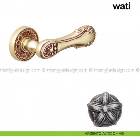Maniglia per porta Wati Poggi Mariani con rosetta tonda Argento antico - ASI