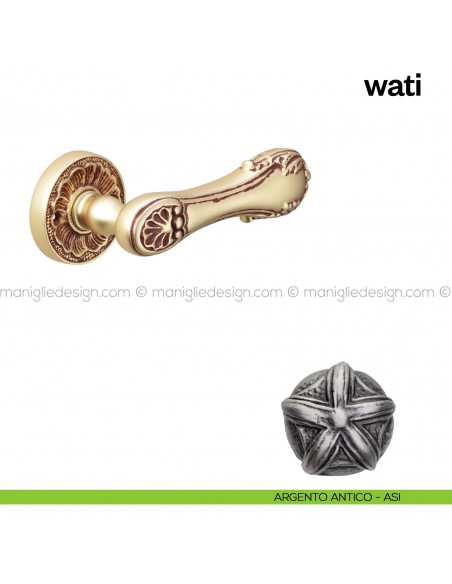 Maniglia per porta Wati Poggi Mariani con rosetta tonda Argento antico - ASI