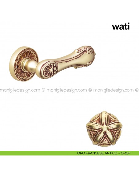 Maniglia per porta Wati Poggi Mariani con rosetta tonda Oro francese antico - OROF