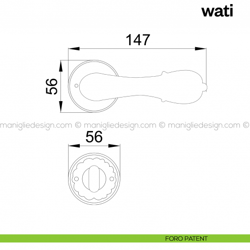 Maniglia per porta Wati Poggi Mariani con rosetta tonda foro patent