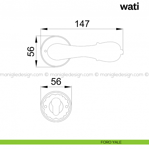 Maniglia per porta Wati Poggi Mariani con rosetta tonda foro yale