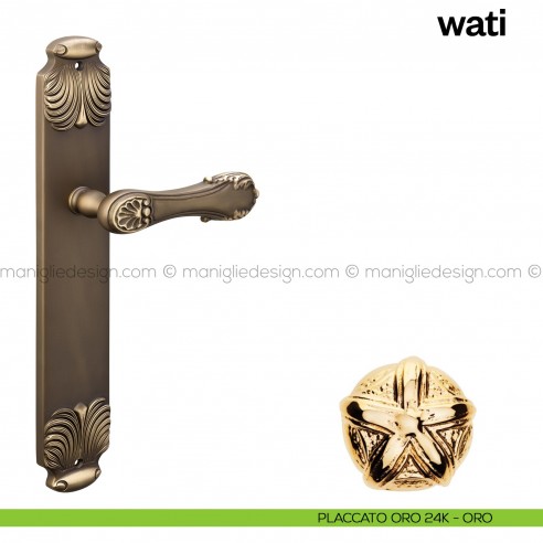 Maniglia per porta con placca Wati Poggi Mariani placcato oro 24K - ORO cieca