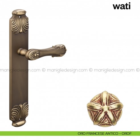 Maniglia per porta con placca Wati Poggi Mariani oro francese antico - OROF cieca