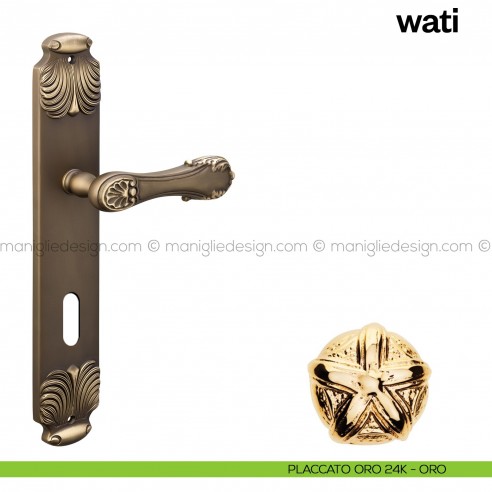 Maniglia per porta con placca Wati Poggi Mariani placcato oro 24K - ORO foro patent