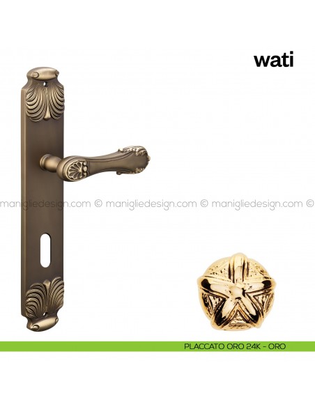 Maniglia per porta con placca Wati Poggi Mariani placcato oro 24K - ORO foro patent