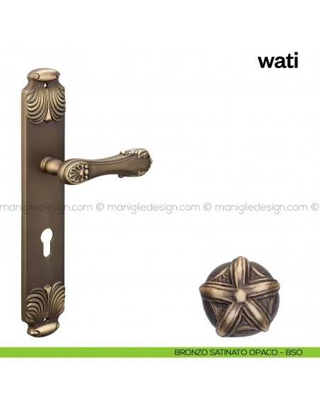 Maniglia per porta con placca Wati Poggi Mariani bronzo satinato opaco - BSO foro yale