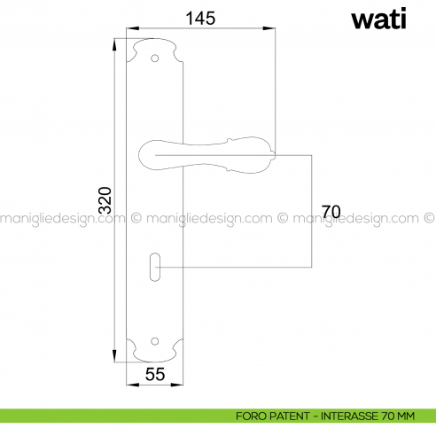 Maniglia per porta con placca Wati Poggi Mariani foro patent interasse 70 mm