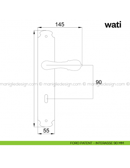Maniglia per porta con placca Wati Poggi Mariani foro patent interasse 90 mm
