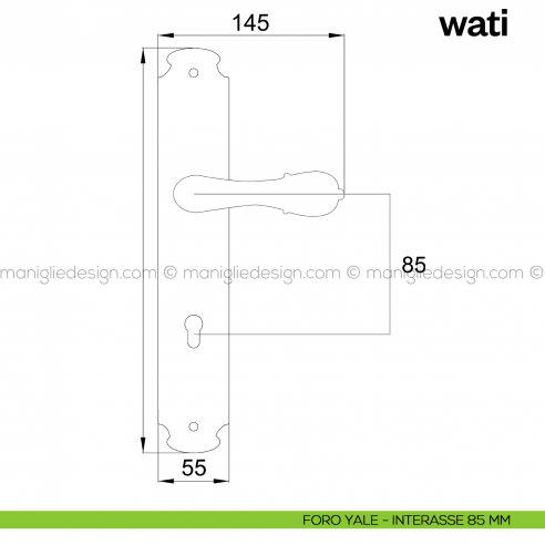 Maniglia per porta con placca Wati Poggi Mariani foro yale interasse 85 mm