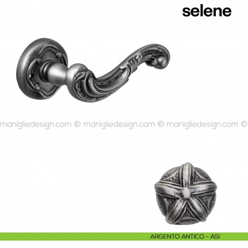 Maniglia per porta Selene Poggi Mariani con rosetta tonda argento antico - ASI