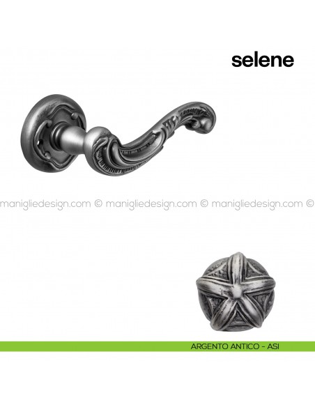 Maniglia per porta Selene Poggi Mariani con rosetta tonda argento antico - ASI