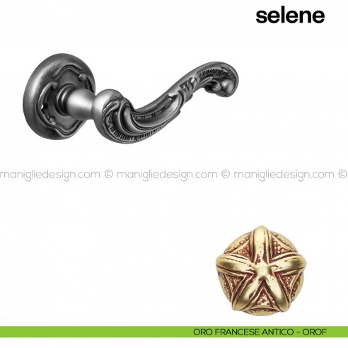 Maniglia per porta Selene Poggi Mariani con rosetta tonda oro francese antico - OROF