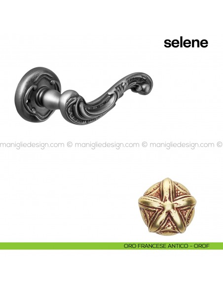 Maniglia per porta Selene Poggi Mariani con rosetta tonda oro francese antico - OROF