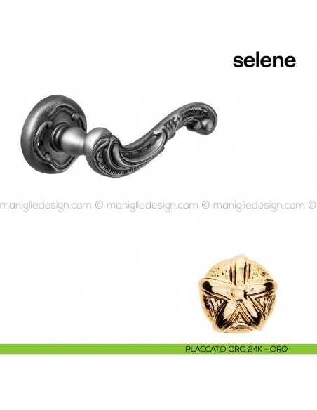 Maniglia per porta Selene Poggi Mariani con rosetta tonda placcato oro 24K - ORO