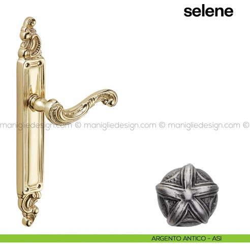 Maniglia per porta con placca Selene Poggi Mariani argento antico - ASI cieca