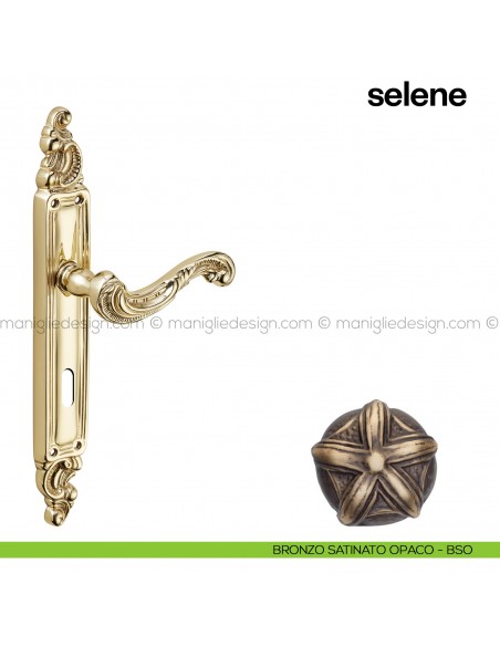 Maniglia per porta con placca Selene Poggi Mariani bronzo satinato opaco - BSO foro patent