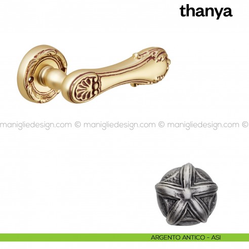 Maniglia per porta Thanya Poggi Mariani con rosetta tonda  argento antico - ASI