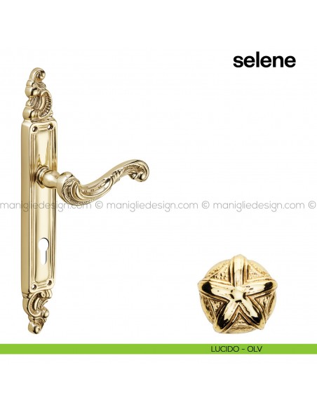 Maniglia per porta con placca Selene Poggi Mariani lucido - OLV foro yale