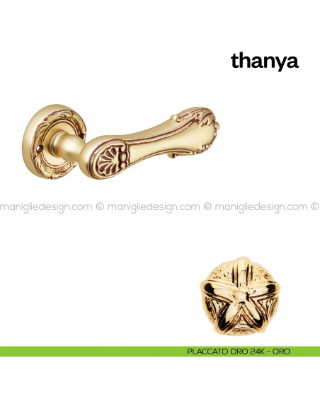 Maniglia per porta Thanya Poggi Mariani con rosetta tonda placcato oro 24K - ORO