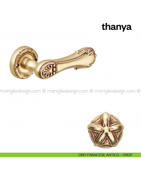 Maniglia per porta Thanya Poggi Mariani con rosetta tonda oro francese antico- OROF