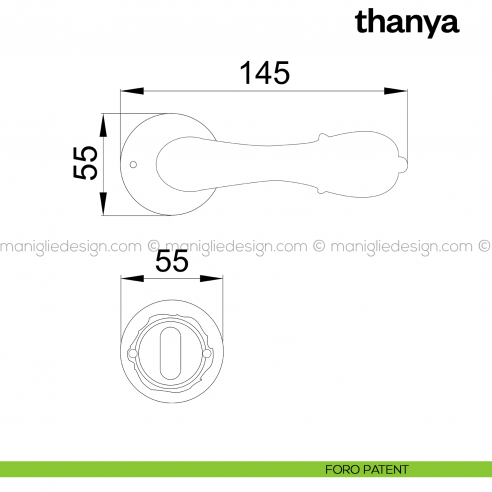 Maniglia per porta Thanya Poggi Mariani con rosetta tonda foro patent