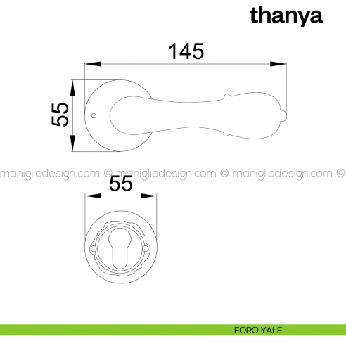 Maniglia per porta Thanya Poggi Mariani con rosetta tonda foro yale