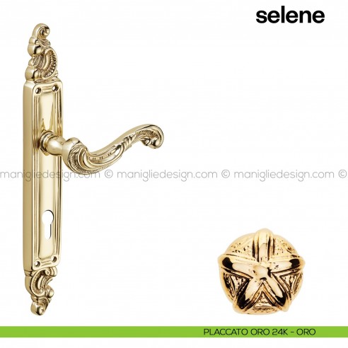 Maniglia per porta con placca Selene Poggi Mariani placcato oro 24K - ORO foro yale