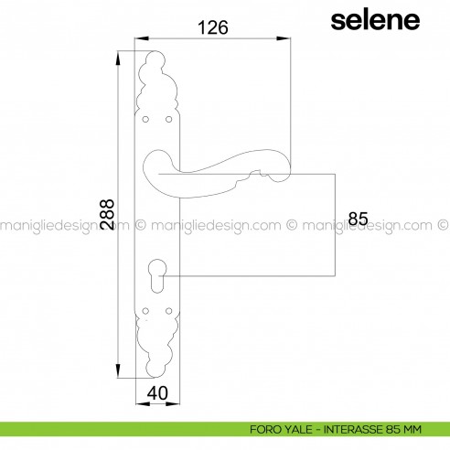 Maniglia per porta con placca Selene Poggi Mariani foro yale interasse 85 mm
