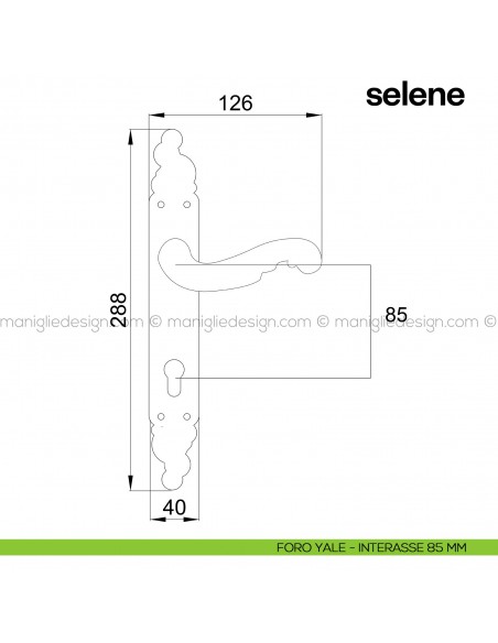 Maniglia per porta con placca Selene Poggi Mariani foro yale interasse 85 mm