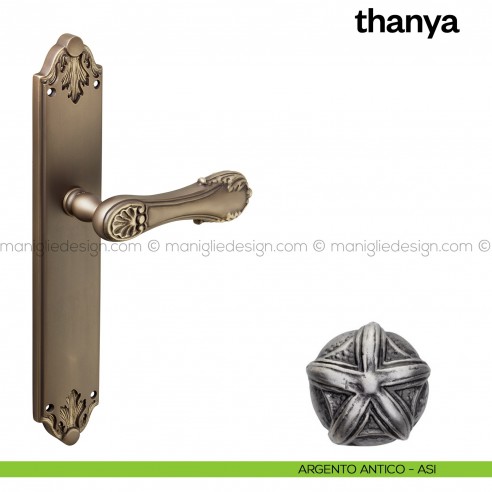 Maniglia per porta con placca Thanya Poggi Mariani Argento antico - ASI cieca