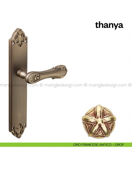 Maniglia per porta con placca Thanya Poggi Mariani Oro francesce antico - OROF cieca