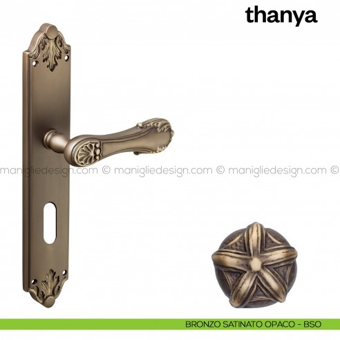 Maniglia per porta con placca Thanya Poggi Mariani Bronzo satinato opaco - BSO foro patent