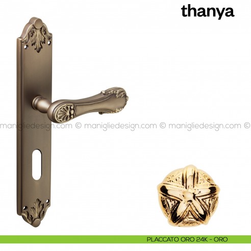 Maniglia per porta con placca Thanya Poggi Mariani Placcato oro 24K - ORO foro patent