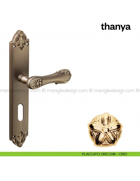 Maniglia per porta con placca Thanya Poggi Mariani Placcato oro 24K - ORO foro patent