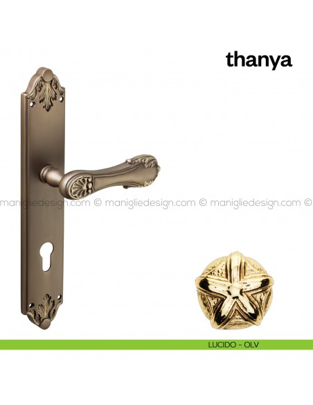 Maniglia per porta con placca Thanya Poggi Mariani Lucido - OLV foro yale