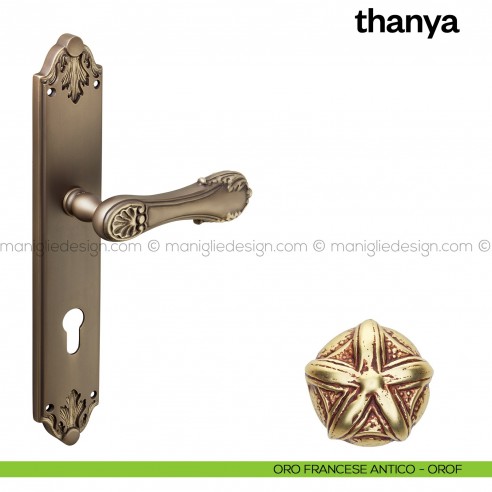 Maniglia per porta con placca Thanya Poggi Mariani Oro francesce antico - OROF foro yale
