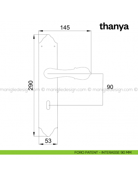 Maniglia per porta con placca Thanya Poggi Mariani foro patent interasse 90 mm