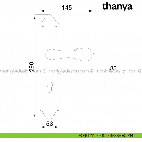 Maniglia per porta con placca Thanya Poggi Mariani foro yale interasse 85 mm