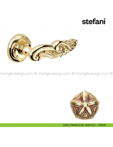 Maniglia per porta Stefani Poggi Mariani con rosetta tonda oro francese antico - OROF