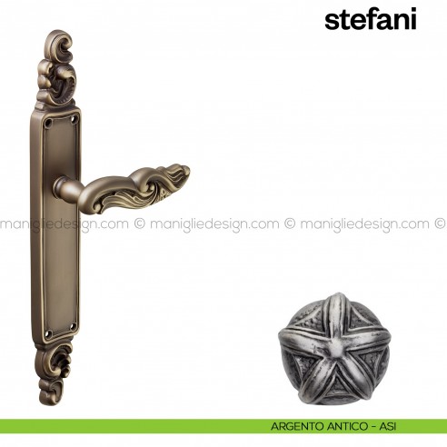 Maniglia per porta con placca Stefani Poggi Mariani argento antico - ASI cieca