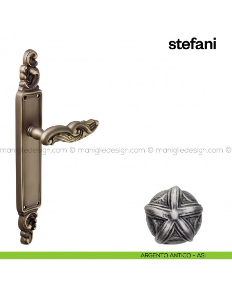 Maniglia per porta con placca Stefani Poggi Mariani argento antico - ASI cieca