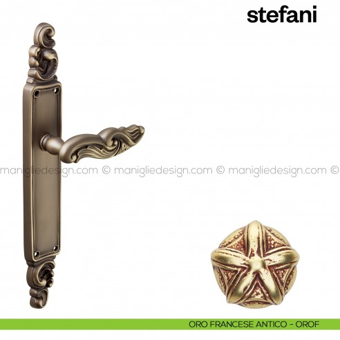 Maniglia per porta con placca Stefani Poggi Mariani oro francese antico - OROF cieca