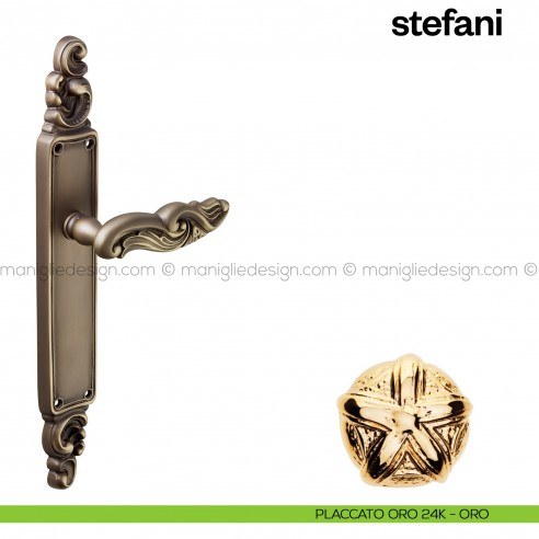 Maniglia per porta con placca Stefani Poggi Mariani placcato oro 24K - ORO cieca
