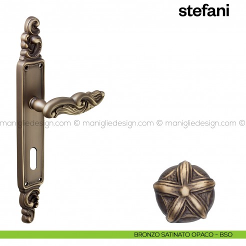 Maniglia per porta con placca Stefani Poggi Mariani bronzo satinato opaco - BSO foro patent