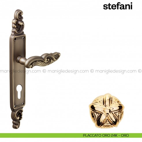 Maniglia per porta con placca Stefani Poggi Mariani placcato oro 24K - ORO foro yale