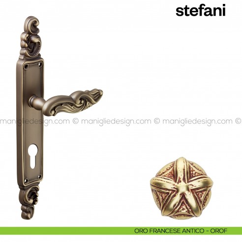 Maniglia per porta con placca Stefani Poggi Mariani oro francese antico - OROF foro yale
